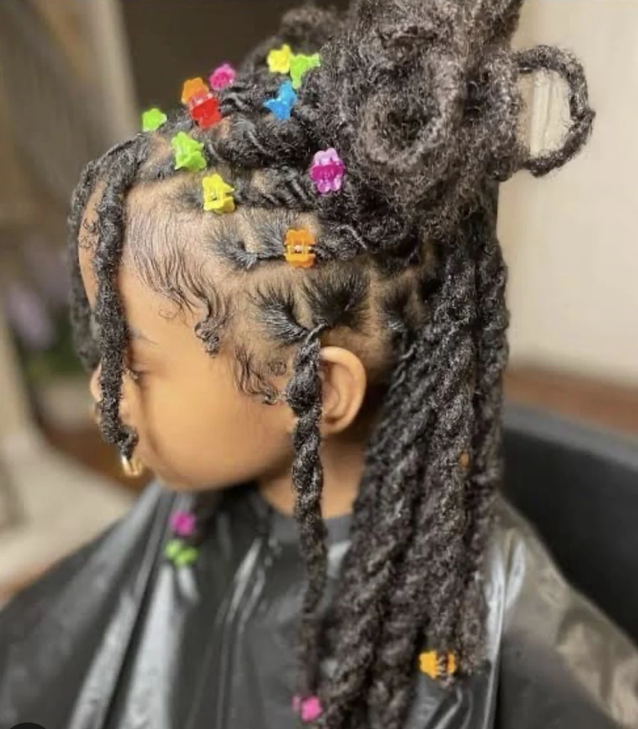 Kids loc style with colorful accessories